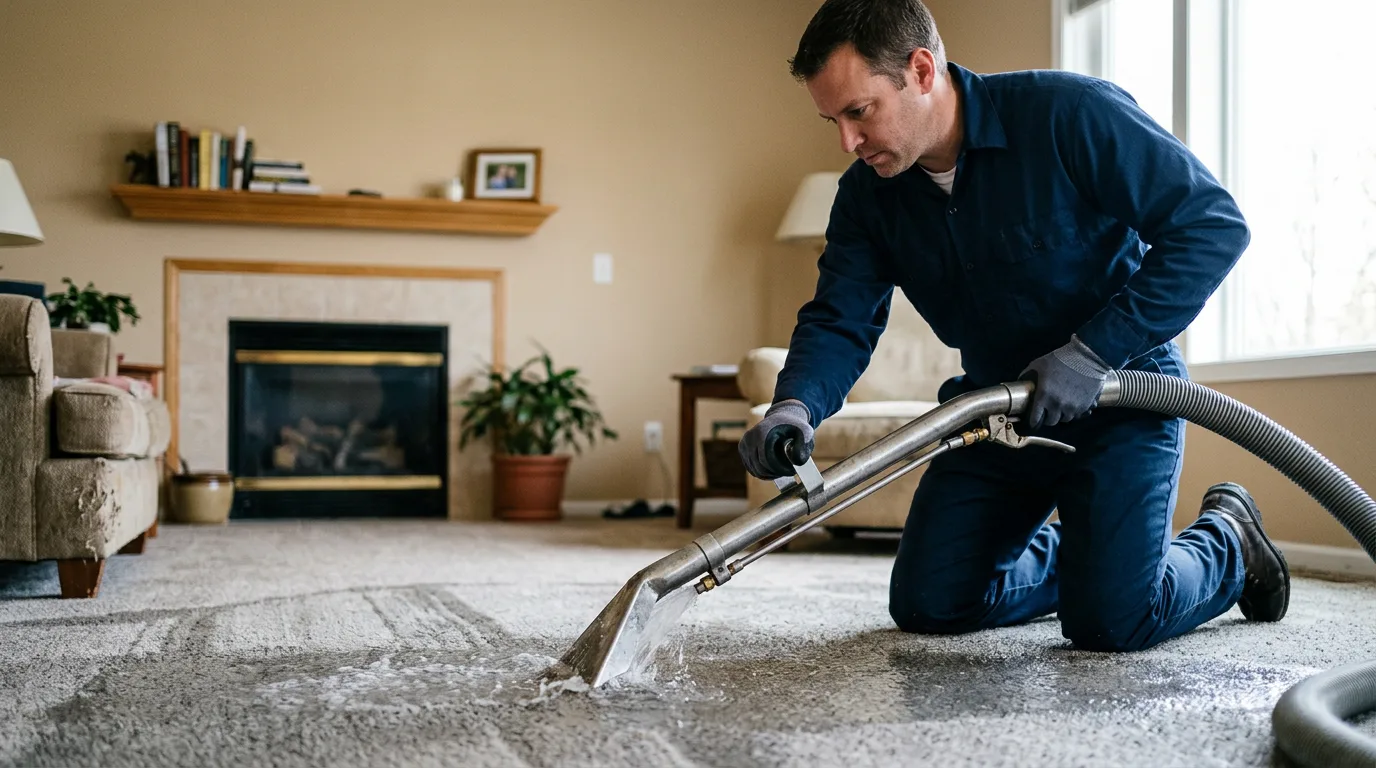 Water damage restoration technician working near Midlothian, IL